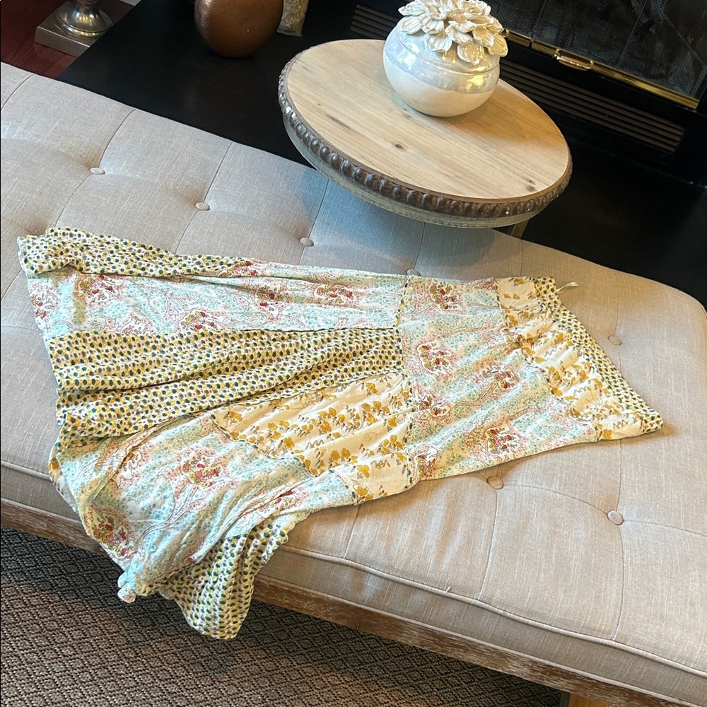 Lux Floral Printed Yellow Tiered Maxi Skirt Size Small